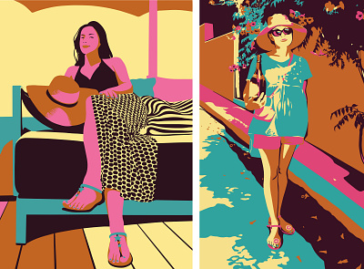 Summer time, near the sea, vector illustration adobe illustrator colorful illustration vector vivid women