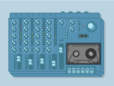 Tascam 414 analog cassette illustration recording vector