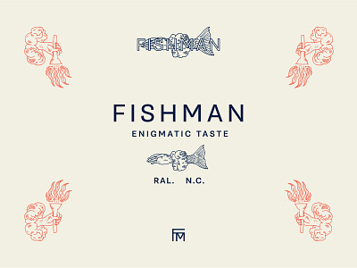 Fishman Lockup fish identity illustration lockup logo man north carolina raleigh restaurant