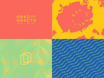 Bao and Broth branding logo pattern ramen restaurant typography