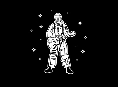 Spaceman Logo black and white character custom design guitar illustration logo man space spaceman stars sticker vector