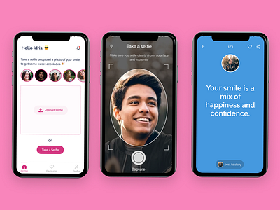An app concept that gives you compliment whenever you smile. app design product design ui