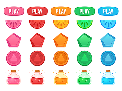 Game UI buttons coins game game icons icons orange slices potion