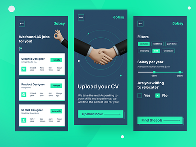 Jobsy - Find the perfect job business cv funny green job job application mobile mobile app mobile app design mobile apps salary ui uidesign work