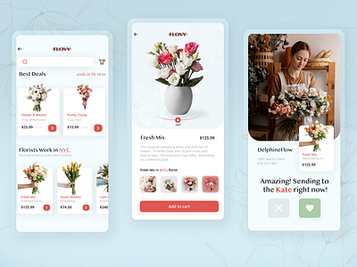 Flovy - Check before get 360 360 view accept baby blue business card decline ecommerce florist flower flowers green red search shop shopify single product tinder videocall
