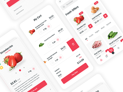 Grocery Shop business cart cart design design ecommerce ecommerce app ecommerce design ecommerce shop grocery grocery list grocery store mobile mobile app mobile design red ui