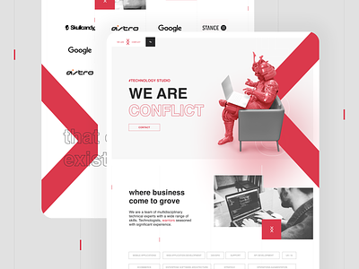 Tech house black bold button contact customers development fight form grid header house landingpage modern onepage product red simple software ui warrior