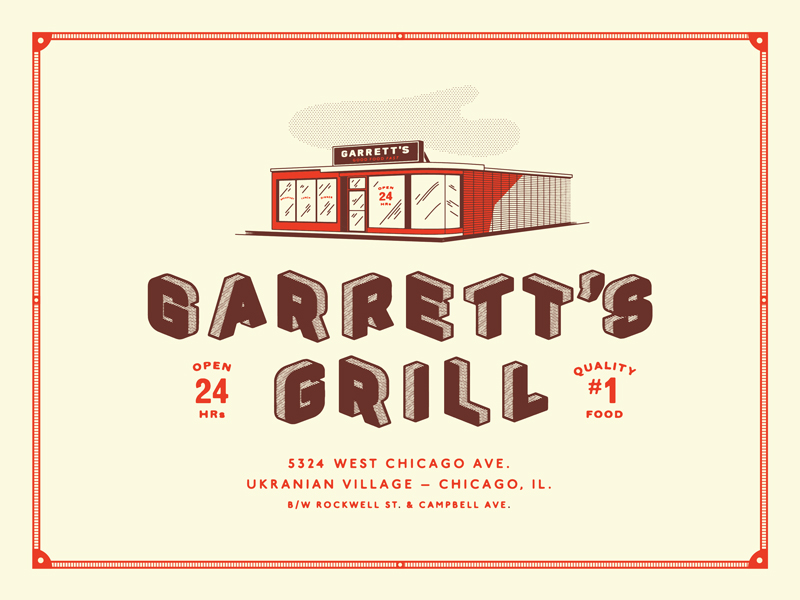 Garrett's Grill chicago red yellow texture vintage building icon diner garrett grill garretts
