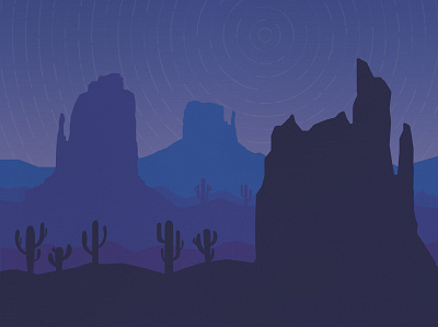 Blue Desert Canyons with Star Trails canyon desert design illustration mountains star trails vector illustration