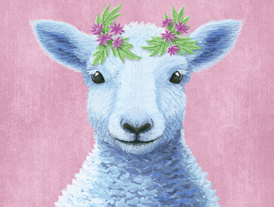 Sheep with Flower Wreath illustration pastels procreate sheep