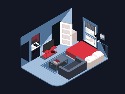 Apartment 206B home illustration isometric san francisco