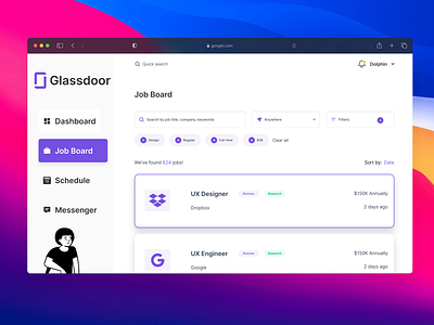 UI for a job board dashboard design job search ui ux web