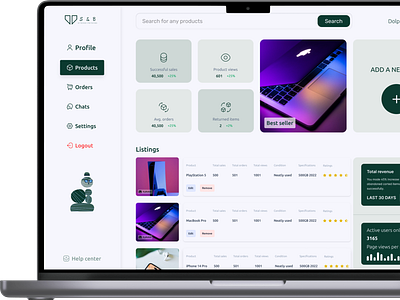 Products dashboard design ui