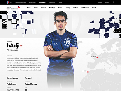 Gfinity Elite Series esports event gaming hub layout profile series sports stats tournament