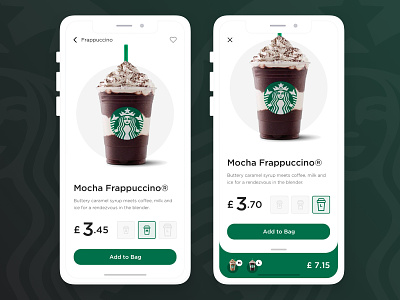 Coffee Ordering App (Starbucks) add to cart cappuccino clean coffee coffee app concept deliver design drinks frappuccino minimalism mobile mocha order order food product detail simple sketch app starbucks ui
