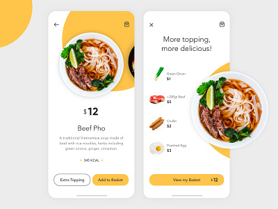 Food App - Beef Pho add to cart breakfast clean concept delivery dinner dishes eat food food and drink food app lunch meal noodles order food restaurant sketch app topping ui design vietnamese