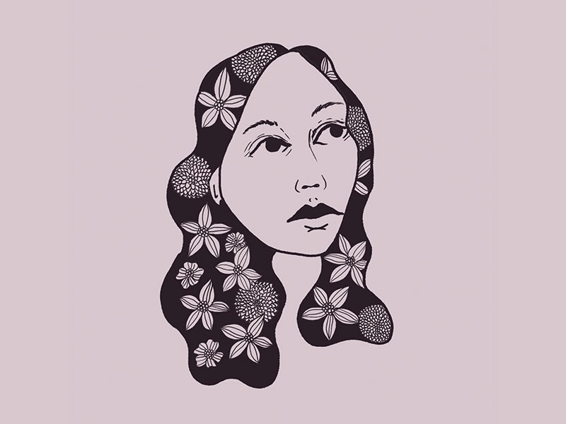 closer to you doodle daily hand drawn flowers floral hair illustration art drawing girl illustration