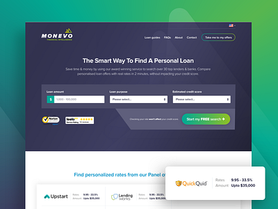 Monevo home page interface design loan search ui design ux design web design website website banner