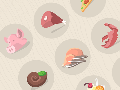 Food icons – Part 1 dessert flat food icons lobster multicolor pig pizza snail veal