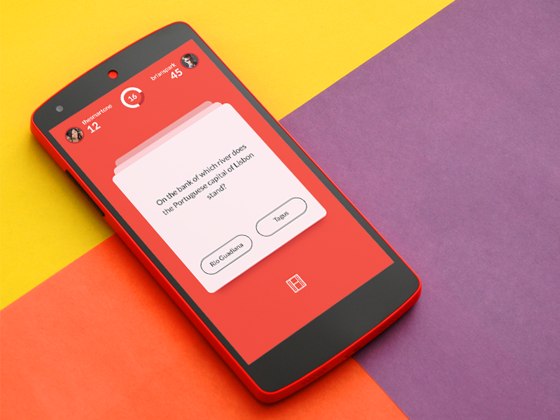 Android quiz app - Play screen android app cards colorful flat google material design mobile mockup nexus quiz