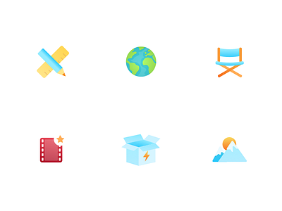 Icons box chair colorful earth flat gradient icon icons iconset mountain pencil video