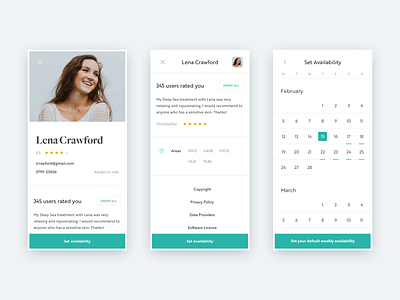 dermoi! - Therapist's profile and availability clean design flat layout minimal mobile ui ux