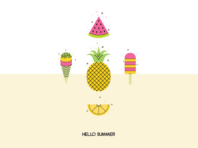 Hello Summer flat icon fresh fruit happy color ice cream lemon pineapple summer sweet watermelon