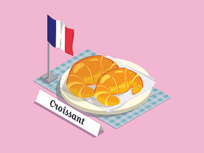 Croissant french illustration isometric pastries vector