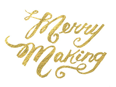 Merrymaking gold foil lettering m script type logo