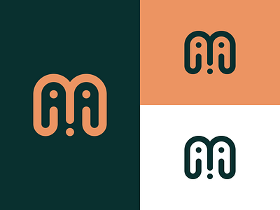 Letter M or AMA alphabet ama branding green letter lettering logo m monogram orange simple vector