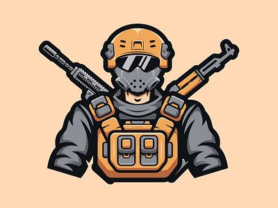 Rusher army battle branding character design esports game gaming helmet logo mascot nft pubg squad vector war