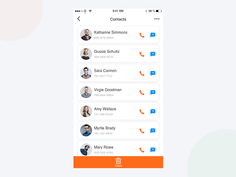 Delete Contact animation app card contact ios