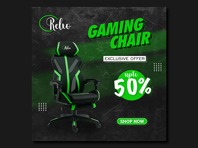 Social Media Posts | Gaming Chair - Relxo ads banner chair cover e commerce facebook gaming google ads graphic design green instagram linkedin marketing offer post design product promotion sale social media design thumbnail