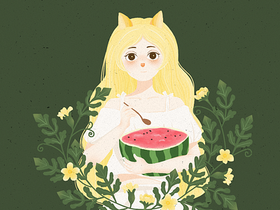 Watermelon~ summer，illustrations，girl