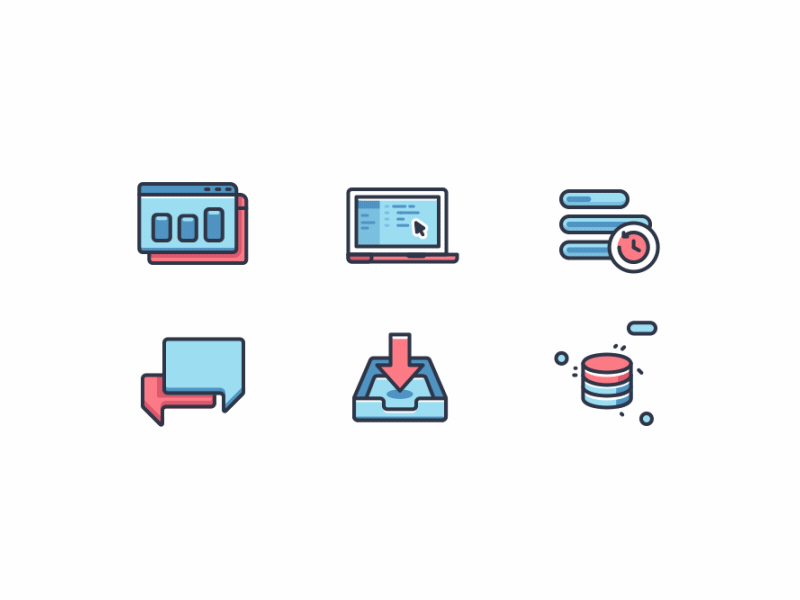 Office Icons animation bodymovin bug chart chat clock computer data database download graphic icon laptop lottie process status stores svg time vector
