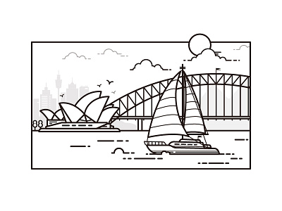 Sydney australia boat bridge illustration sailing sydney