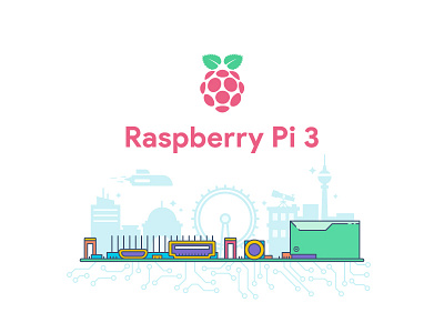 Raspberry Pi 3 city computer electricity furture illustration linear raspberry pi tech