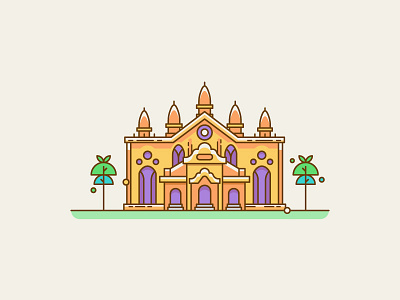 Temple buddhism building illustration line monastery old religion scene temple traditional tree worship