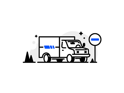 Truck car carrier delivery icons illustration jungle line lorry parking services transport truck van