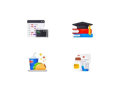 Icon set - 2 book code cola developer drunk flat graduate health icon illustration master medicine pepsi process report sandwich snack study terminal vector