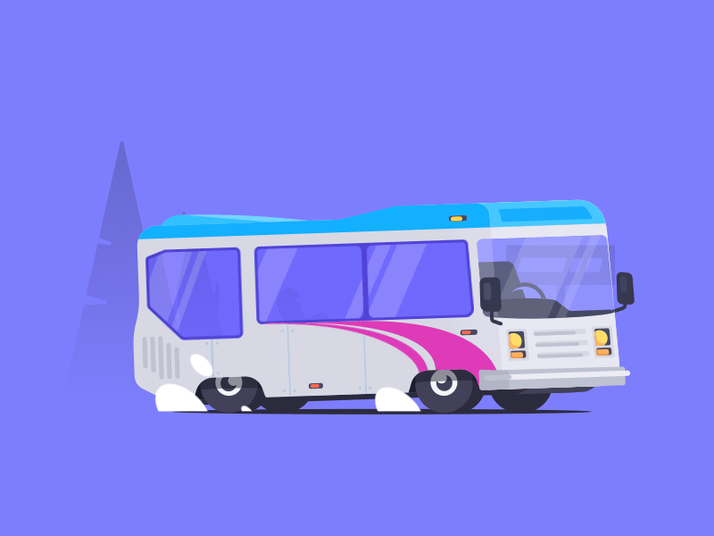 BUS ae aftereffect animation bus carrier flat glass illustration loop motion motiongraphics purple smoke station stop
