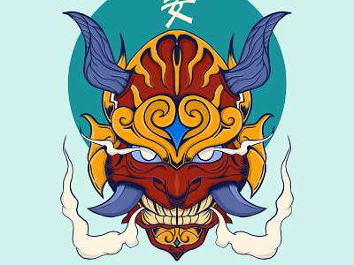 Demon mask japanese illustration art artwork demon design illustration japanese japanese illustration oni vector