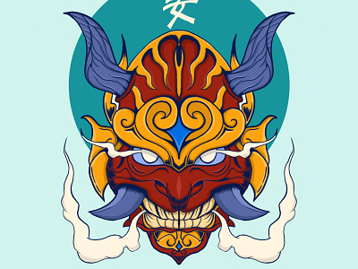 Demon mask japanese illustration