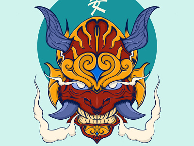 Demon mask japanese illustration