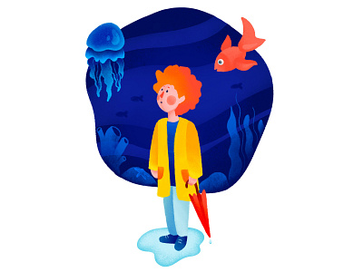 Character Illustration boy character design fish illustration jellfish sea umbrella underwater