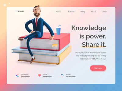Knowledge is power. 3d clean course design homepage illustration landing page landingpage minimal thinkific ui ux uxdesign uxui website