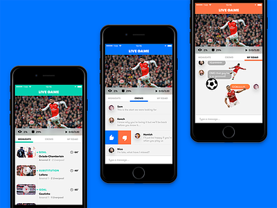 Concept for a live sport streaming app breakdown chat cheer colours game interaction live live streaming match sport stickers streaming