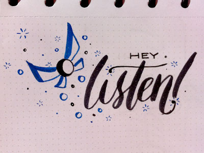 Hey Listen Sketch brush script calligraphy fairy legend of zelda lettering link navi zelda