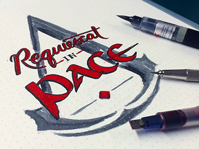 Requiescat in Pace (sketch) assassins creed brush calligraphy ink peace rest in peace script sketch uncial watercolor