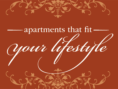 Apartments that fit your lifestyle. bickham script garamond orange postcard typography